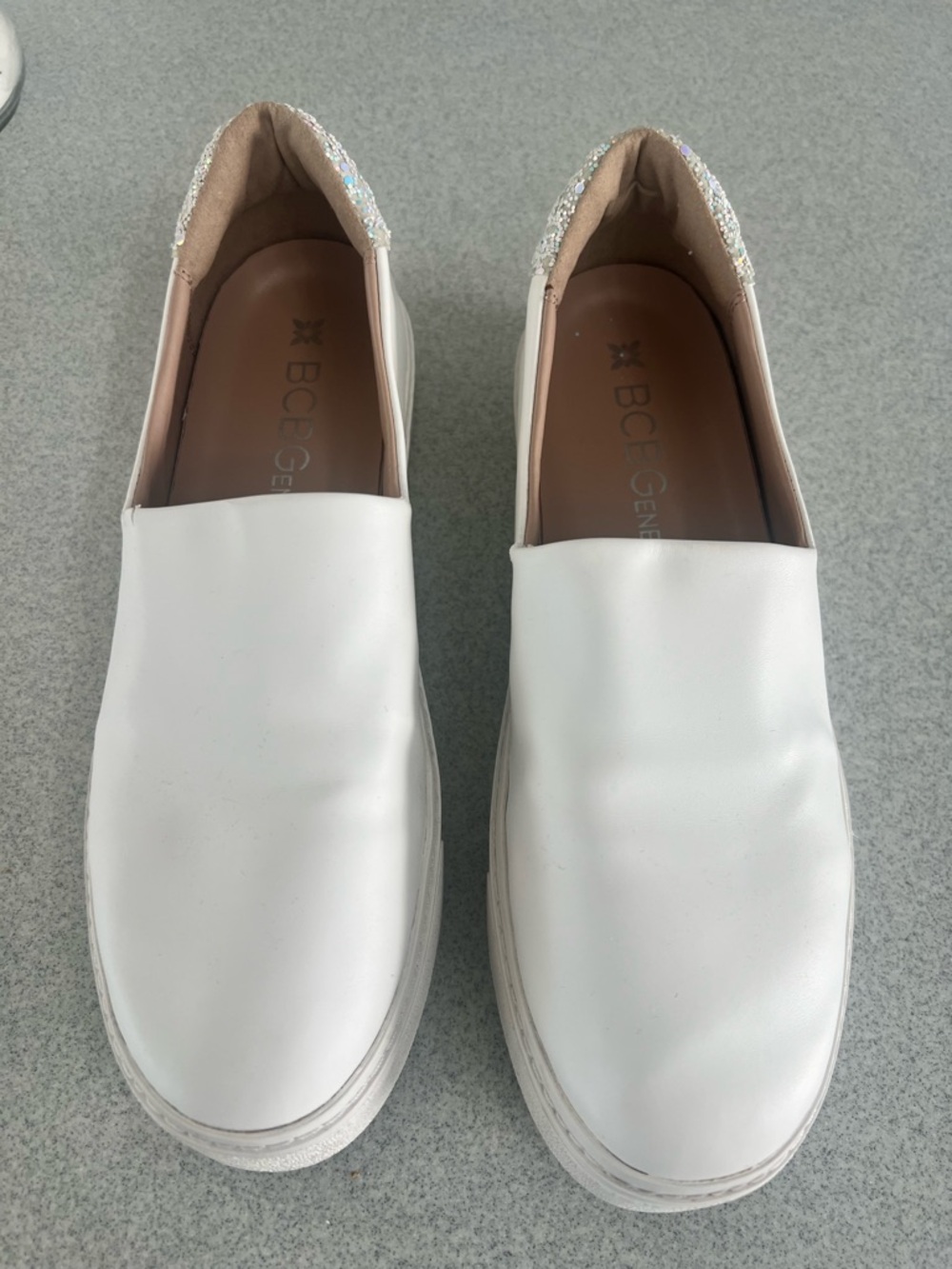 BCBGeneration White Slip-On Sneakers with Sparkle Heel